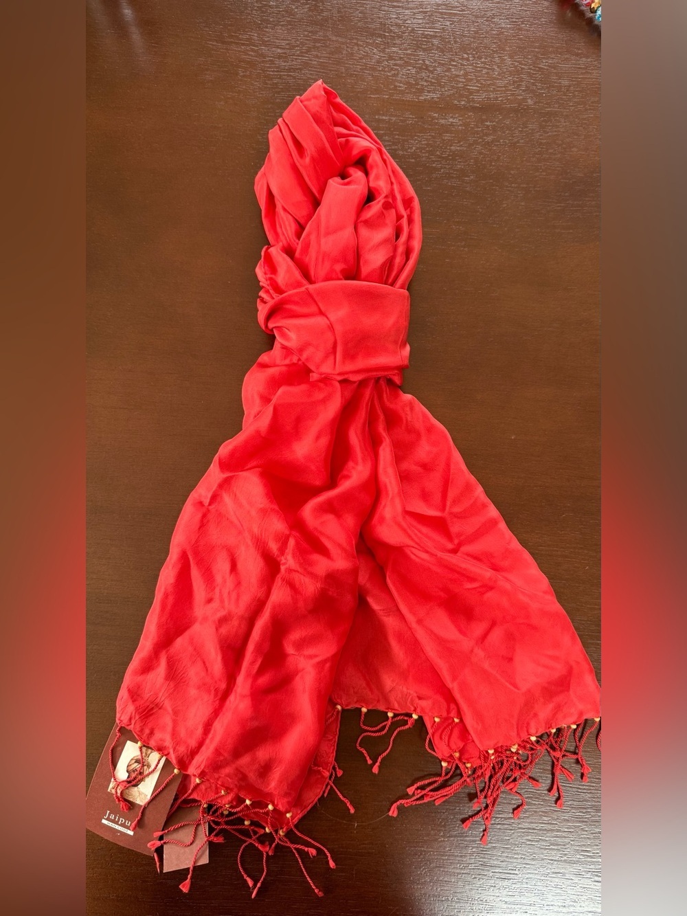 Jaipur Red Silk Women's Scarf with Fringe